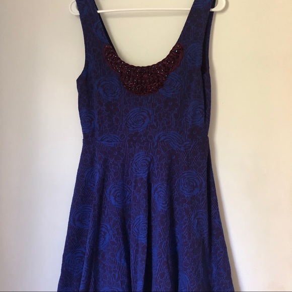 Free People Blue Burgundy Mesh Rose Dress Size M - Picture 2 of 4